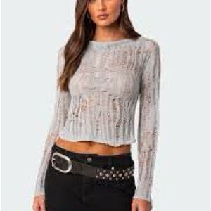 Edikted Open Back Metallic Knit Top